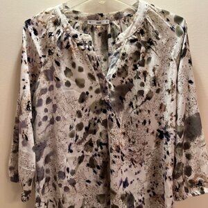 Sioni Blouse SMALL Animal Print Long Sleeve Round / V-Neck Button Down